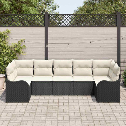 Trädgårdsoffset med lagring 7 pcs Svart och vit Poly rattan