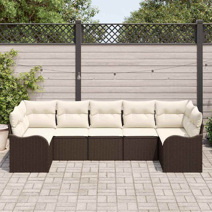 Trädgårdsoffset med lagring 7 pcs Brun och vit Poly rattan