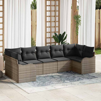 Trädgårdsoffset med lagring 7 pcs Grå Poly rattan