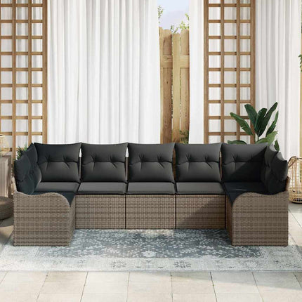 Trädgårdsoffset med lagring 7 pcs Grå Poly rattan