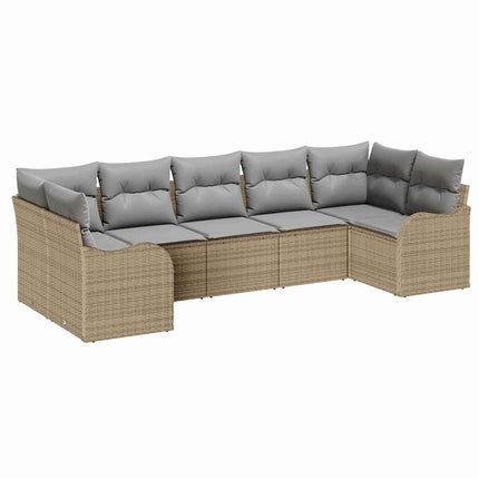 Trädgårdsoffset med lagring 7 pcs beige och ljusgrå Poly rattan