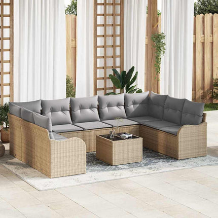 Trädgårdsoffset med kudde 10 pcs beige och ljusgrå Poly rattan