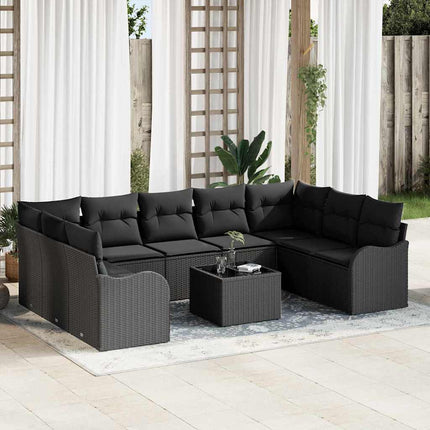 Trädgårdsoffset med kudde 10 pcs Svart Poly rattan