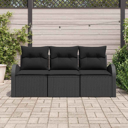 Trädgårdsoffset med lagring 3 pcs Svart Poly rattan