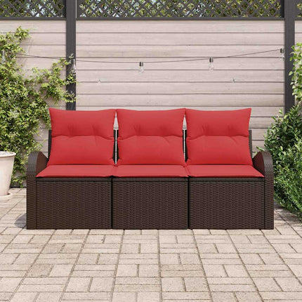 Trädgårdsoffset med lagring 3 pcs Brun och röd Poly rattan