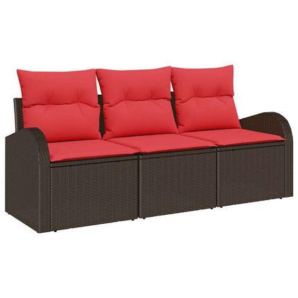 Trädgårdsoffset med lagring 3 pcs Brun och röd Poly rattan