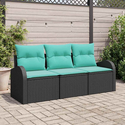 Trädgårdsoffset med lagring 3 pcs Svart och turkos Poly rattan