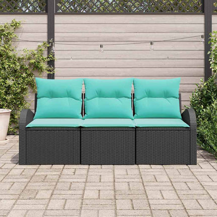 Trädgårdsoffset med lagring 3 pcs Svart och turkos Poly rattan