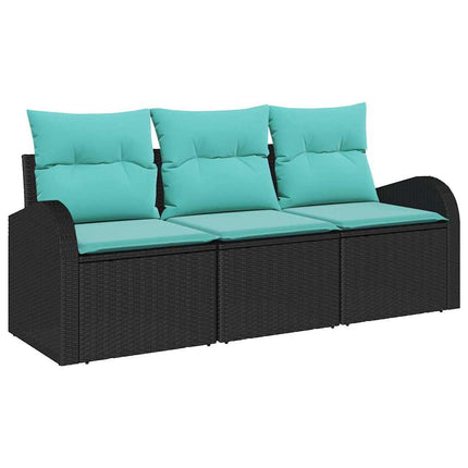 Trädgårdsoffset med lagring 3 pcs Svart och turkos Poly rattan