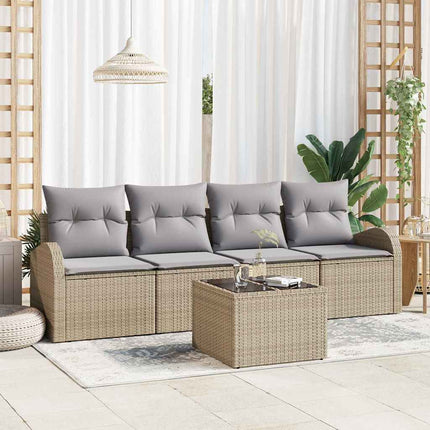 Trädgårdsoffset med lagring 5 pcs Beige och Grå konstrotting