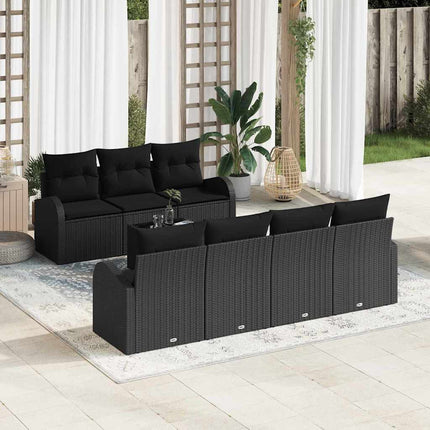 Trädgårdsoffset 8 pcs Svart Konstrotting, Stål och Glas
