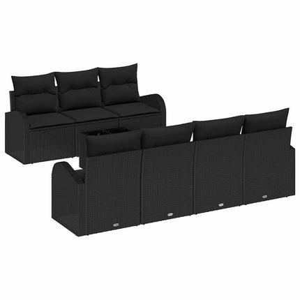 Trädgårdsoffset 8 pcs Svart Konstrotting, Stål och Glas