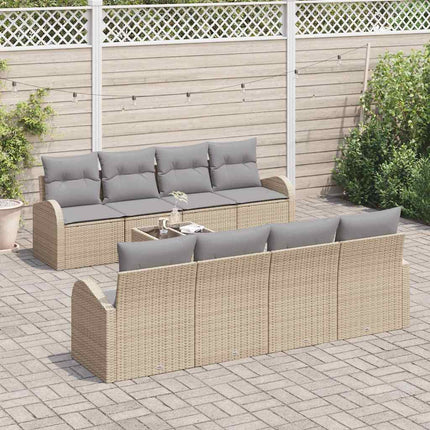 Trädgårdsoffset med lagring 9 pcs Beige och Grå konstrotting