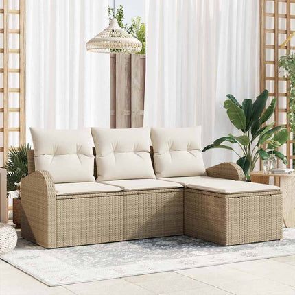 Soffset med kudde med lagring 4 pcs Beige och vit konstrotting