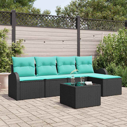 Soffset med kudde 6 pcs Svart och turkos konstrotting