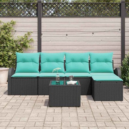 Soffset med kudde 6 pcs Svart och turkos konstrotting