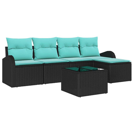 Soffset med kudde 6 pcs Svart och turkos konstrotting