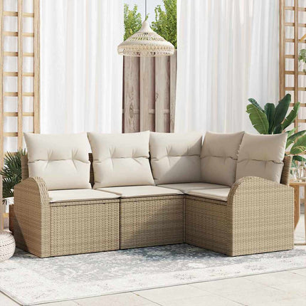 Trädgårdsoffset med kudde 4 pcs Beige och vit konstrotting