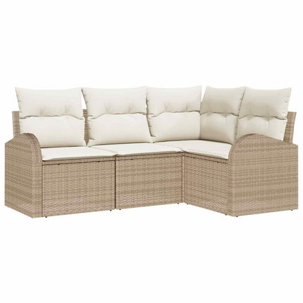 Trädgårdsoffset med kudde 4 pcs Beige och vit konstrotting