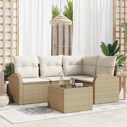 Trädgårdsoffset med kudde 5 pcs Beige och vit konstrotting