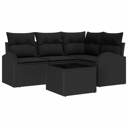 Trädgårdsoffset med kudde med lagring 5 pcs Svart konstrotting