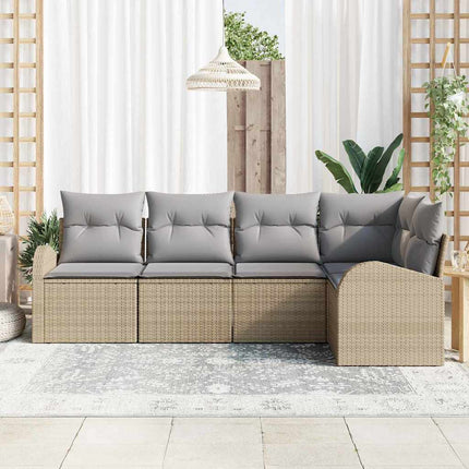Trädgårdsoffset med kudde 5 pcs Beige och Ljusgrå konstrotting