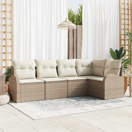 Trädgårdsoffset med kudde 5 pcs Beige och vit konstrotting