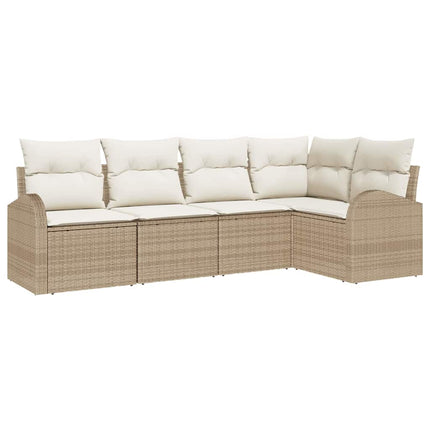 Trädgårdsoffset med kudde 5 pcs Beige och vit konstrotting