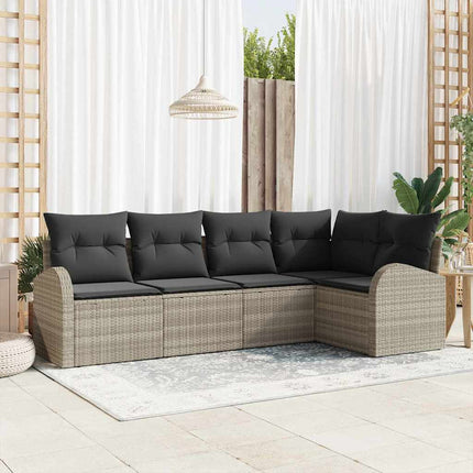 Trädgårdsoffset med kudde 5 pcs Ljusgrå konstrotting