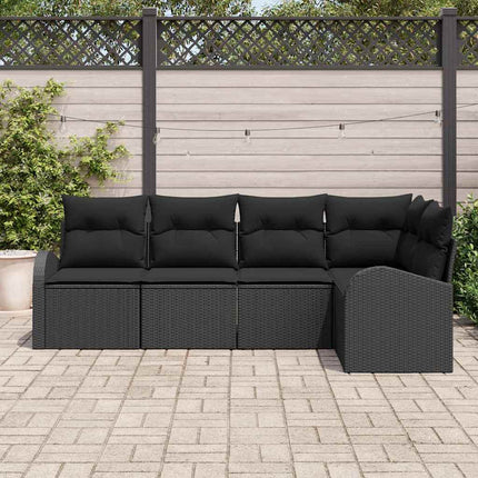 Trädgårdsoffset med kudde med lagring 5 pcs Svart konstrotting