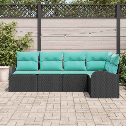 Trädgårdsoffset med kudde 5 pcs Svart och turkos konstrotting