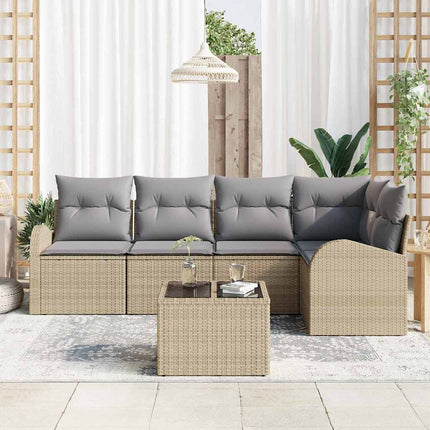 Trädgårdsoffset med kudde 6 pcs Beige och ljusgrå konstrotting
