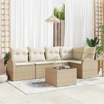 Trädgårdsoffset med kudde 6 pcs Beige och vit konstrotting