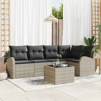 Trädgårdsoffset med kudde 6 pcs Ljusgrå konstrotting