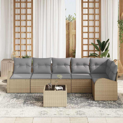 Trädgårdsoffset med kudde 7 pcs Beige och ljusgrå konstrotting