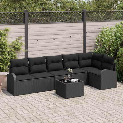 Trädgårdsoffset med kudde med lagring 7 pcs Svart konstrotting