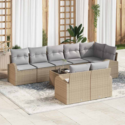 Trädgårdsoffset med kudde 9 pcs Beige och ljusgrå konstrotting