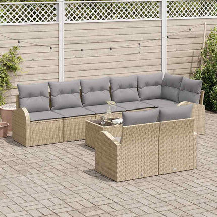 Trädgårdsoffset med kudde 9 pcs Beige och ljusgrå konstrotting