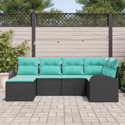 Soffset med kudde 6 pcs Svart och turkos konstrotting