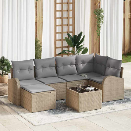 Soffset med kudde 7 pcs Beige och ljusgrå konstrotting