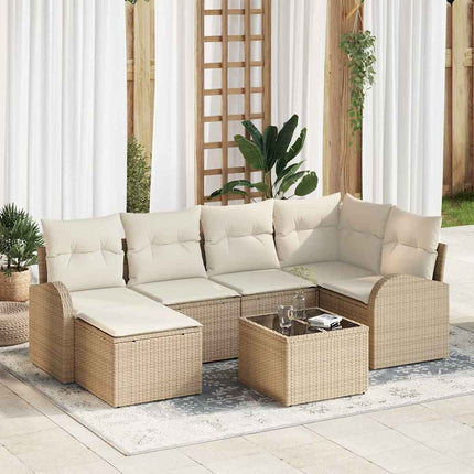 Soffset med kudde med lagring 7 pcs Beige och vit konstrotting