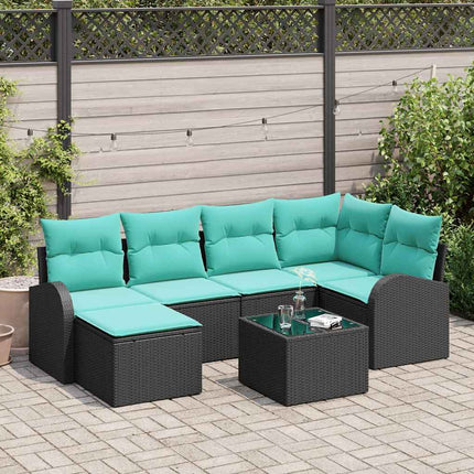 Soffset med kudde 7 pcs Svart och turkos konstrotting