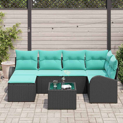 Soffset med kudde 7 pcs Svart och turkos konstrotting
