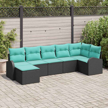 Soffset med kudde 7 pcs Svart och turkos konstrotting