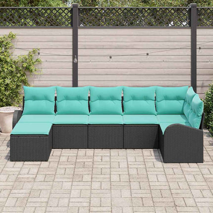Soffset med kudde 7 pcs Svart och turkos konstrotting