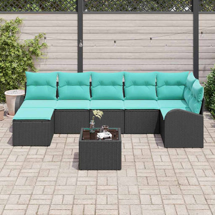Soffset med kudde 8 pcs Svart och turkos konstrotting