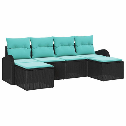 Soffset med kudde 6 pcs Svart och turkos konstrotting