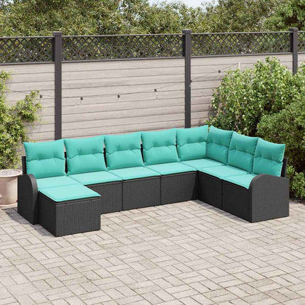 Soffset med kudde 8 pcs Svart och turkos konstrotting