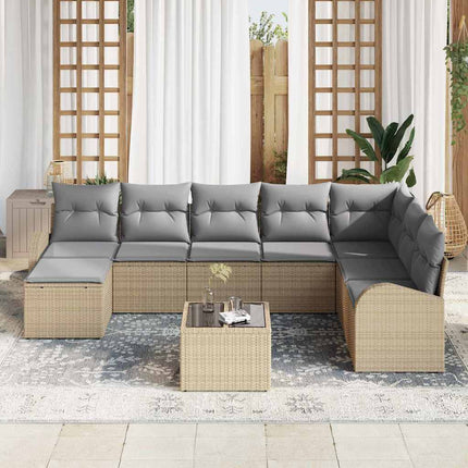 Soffset med kudde 9 pcs Beige och ljusgrå konstrotting