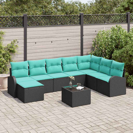 Soffset med kudde 9 pcs Svart och turkos konstrotting